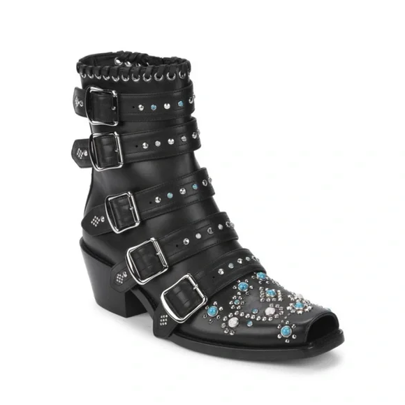 NEW Burberry Women’s Albertina Studded Peep-Toe Booties size 38.5 Black - Picture 14 of 14